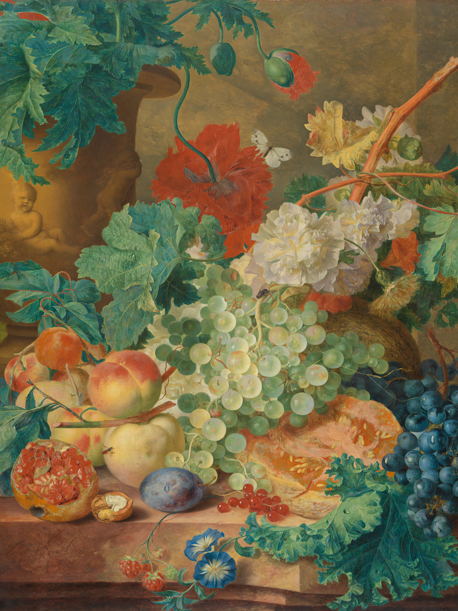 Still Life with Flowers and Fruit. Date: 1728. Institution: Rijksmuseum